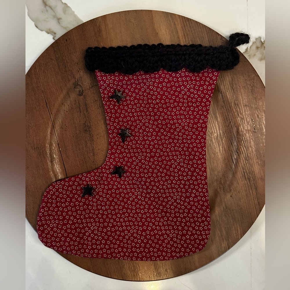 Primitive Fabric 90's Maroon Christmas Stockings Vintage Country Farmhouse 10"